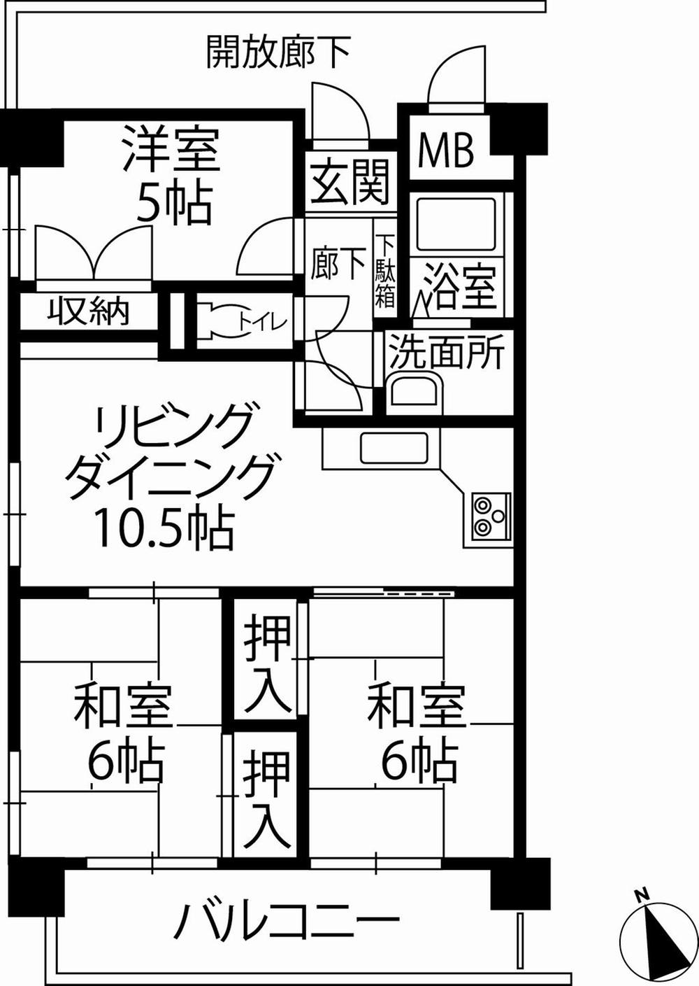 Floor plan. 3LDK, Price 13.8 million yen, Occupied area 62.35 sq m , Balcony area 10.08 sq m