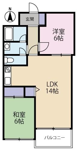 Floor plan. 2LDK, Price 8.8 million yen, Occupied area 58.63 sq m , Balcony area 5.63 sq m LDK14 Pledge Japanese-style room 6 quires Western-style 6 Pledge