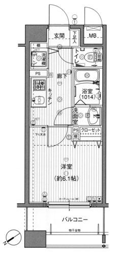 Floor plan. 1K, Price 9.5 million yen, Footprint 23.5 sq m , Balcony area 5.53 sq m