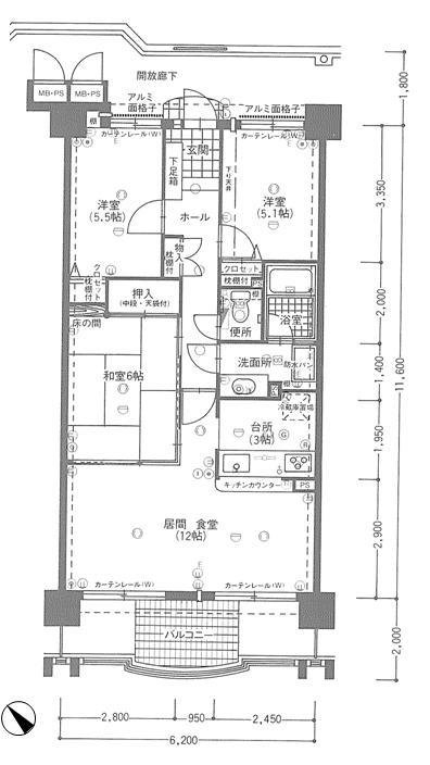 Floor plan. 3LDK, Price 16.8 million yen, Occupied area 72.82 sq m , Balcony area 11.24 sq m
