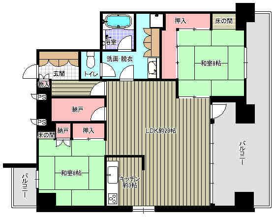 Floor plan. 2LDK + S (storeroom), Price 21 million yen, Footprint 93.9 sq m , Balcony area 16.76 sq m