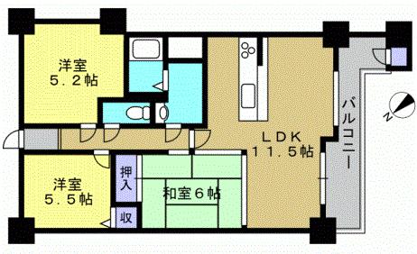 Floor plan. 3LDK, Price 20.8 million yen, Occupied area 69.95 sq m , Balcony area 9.59 sq m 3LDK