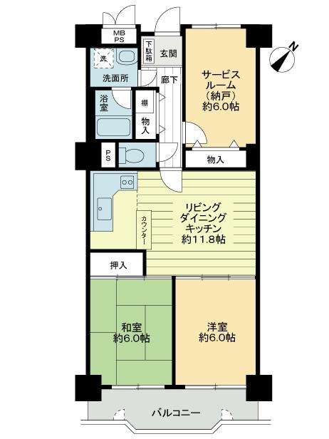 Floor plan. 2LDK + S (storeroom), Price 10.8 million yen, Occupied area 67.92 sq m , Balcony area 7.59 sq m floor plan