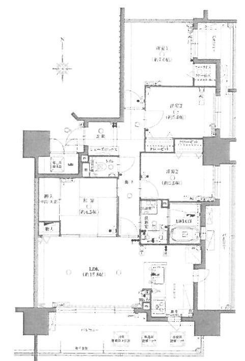 Floor plan. 4LDK, Price 30.5 million yen, Occupied area 84.19 sq m , Balcony area 28.94 sq m 4LDK (84.19 sq m) Counter Kitchen ・ IH cooking heater ・ With bathroom dryer