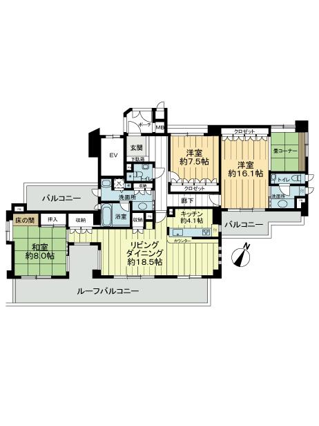 Floor plan. 3LDK, Price 54,800,000 yen, Footprint 135.88 sq m , Balcony area 8.9 sq m floor plan