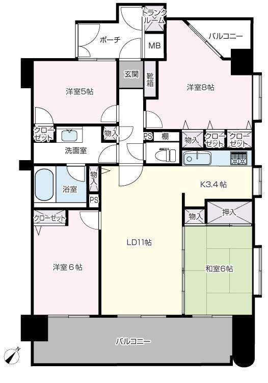 Floor plan. 4LDK, Price 21.5 million yen, Occupied area 84.32 sq m , Balcony area 17.44 sq m
