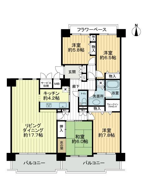 Floor plan. 4LDK, Price 19,800,000 yen, The area occupied 111.1 sq m , Balcony area 19.46 sq m floor plan