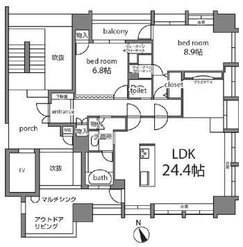 Floor plan. 2LDK + S (storeroom), Price 41,500,000 yen, Occupied area 94.72 sq m , Balcony area 7.82 sq m top floor facing south ・ Overlooking scenic river from the living room