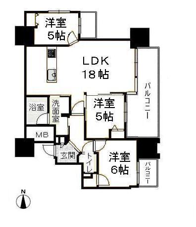 Floor plan. 3LDK, Price 23.5 million yen, Occupied area 73.12 sq m , Balcony area 14.71 sq m
