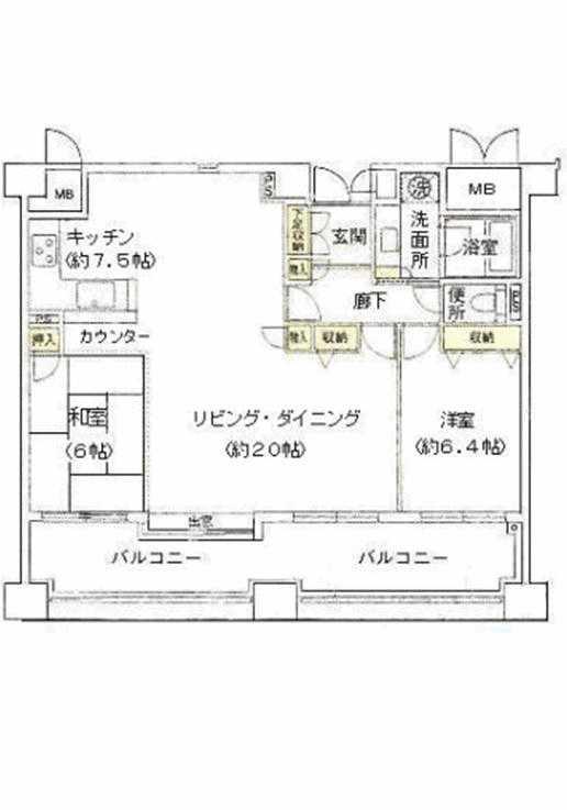 Floor plan. 2LDK, Price 16.8 million yen, Occupied area 79.08 sq m 20LD  7.5K  6 sum  6.4 Hiroshi
