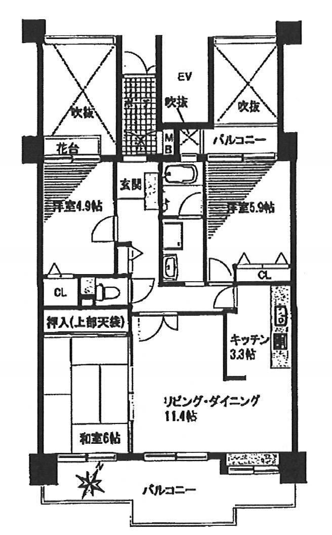 Floor plan. 3LDK, Price 13.5 million yen, Footprint 72.6 sq m , Balcony area 8.8 sq m