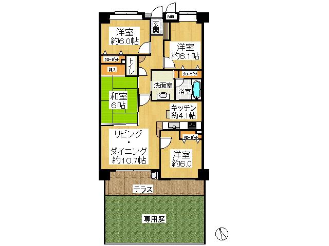 Floor plan. 4LDK, Price 24,980,000 yen, Footprint 83.8 sq m , Balcony area 9.84 sq m