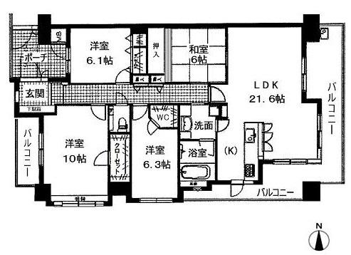Floor plan. 4LDK, Price 27,800,000 yen, Footprint 111.82 sq m , Balcony area 25.45 sq m