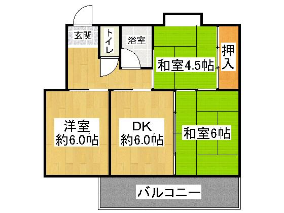 Floor plan. 3DK, Price 3.98 million yen, Occupied area 57.27 sq m , Balcony area 7 sq m