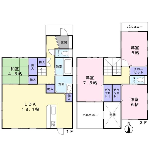 Floor plan. 24,800,000 yen, 4LDK, Land area 132 sq m , Building area 104.74 sq m