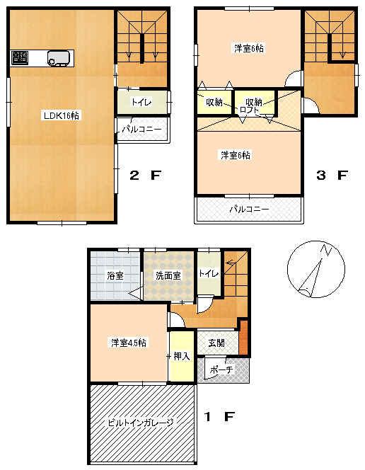 Floor plan. 27,900,000 yen, 3LDK, Land area 47.17 sq m , Building area 91.89 sq m LDK16 Pledge Western-style 4.5 Pledge / 6 Pledge / 6 Pledge loft