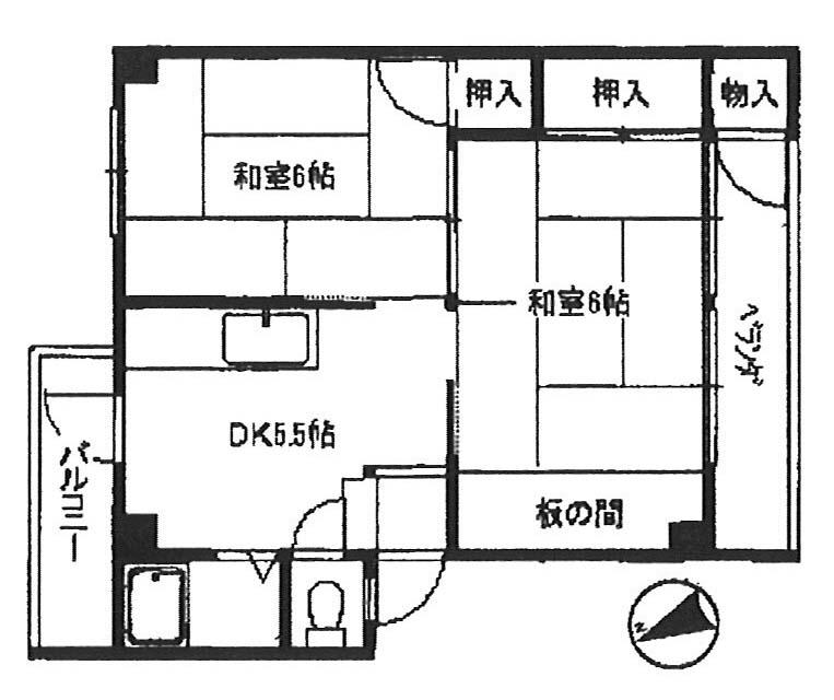 Floor plan. 2DK, Price 2.2 million yen, Occupied area 40.45 sq m , Balcony area 4.59 sq m