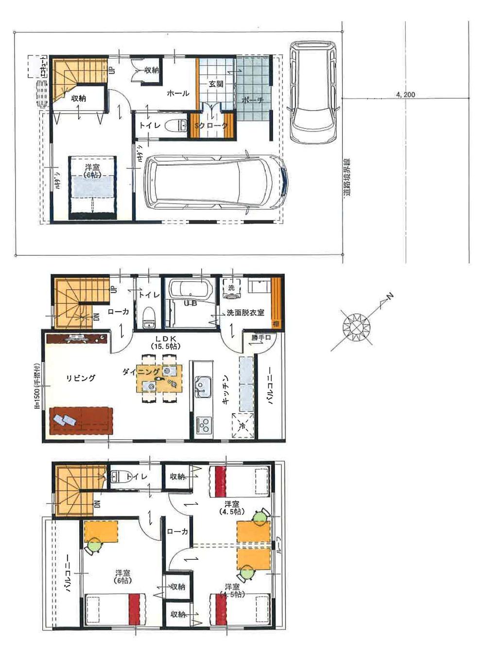 Building plan example (Perth ・ appearance). Reference plan view (total floor area of ​​99.91 sq m , Wooden three-story, Set plan price 17 million yen, Parking two possible (depending on the model))