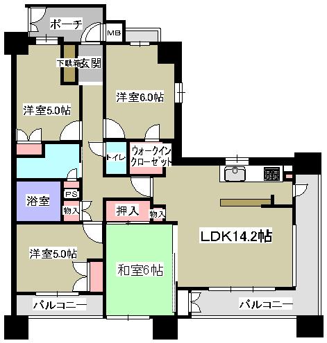 Floor plan. 4LDK, Price 25,880,000 yen, Occupied area 84.29 sq m , Balcony area 19.66 sq m 4LDK angle room type