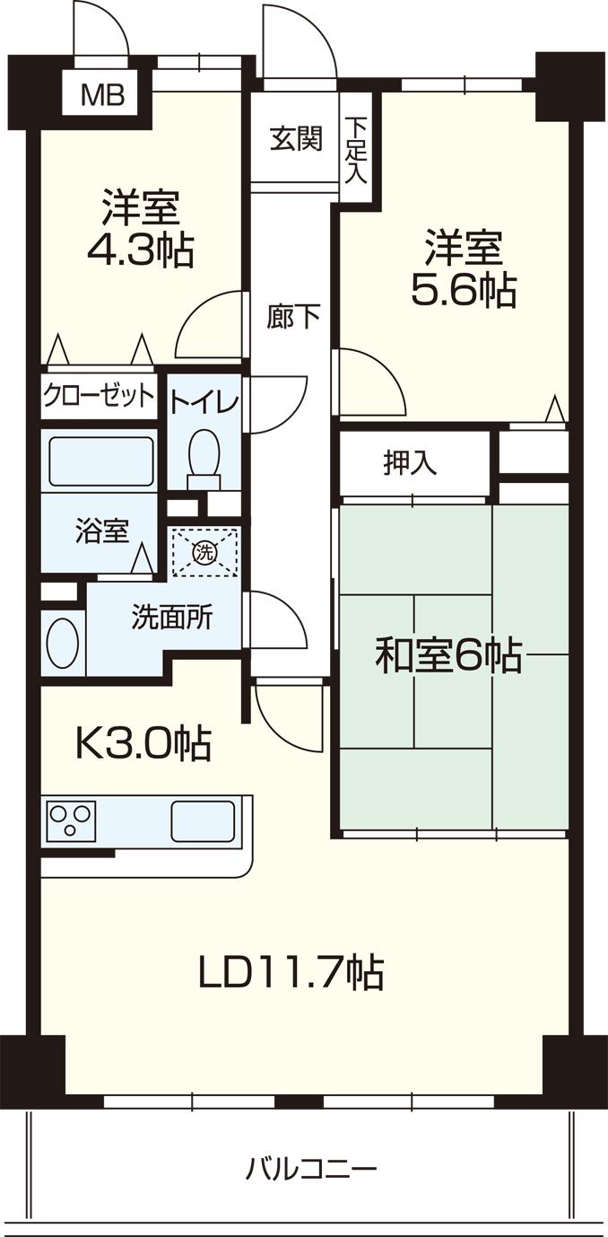 Floor plan. 3LDK, Price 7.8 million yen, Occupied area 68.52 sq m , Balcony area 9.39 sq m