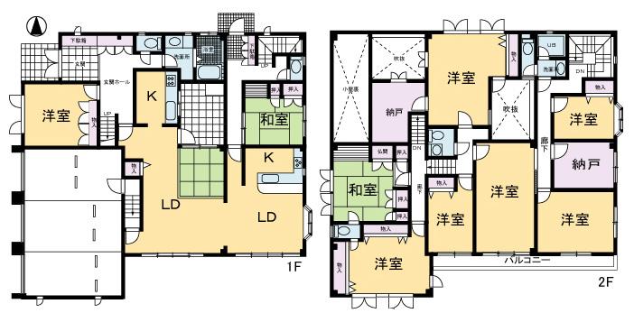 Floor plan. 75 million yen, 9LLDDKK + 2S (storeroom), Land area 353.33 sq m , Building area 391.49 sq m