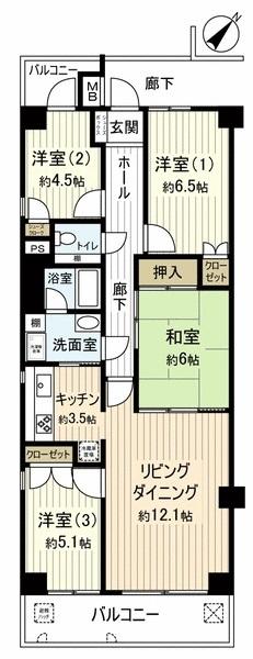 Floor plan. 4LDK, Price 17,900,000 yen, Occupied area 84.61 sq m , Balcony area 11.83 sq m