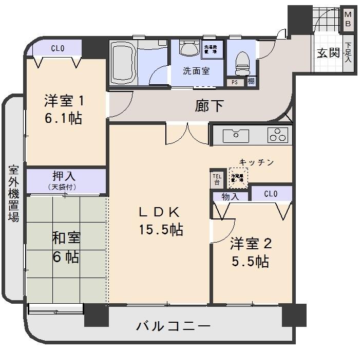 Floor plan. 3LDK, Price 25,880,000 yen, Occupied area 81.21 sq m , Balcony area 15.71 sq m