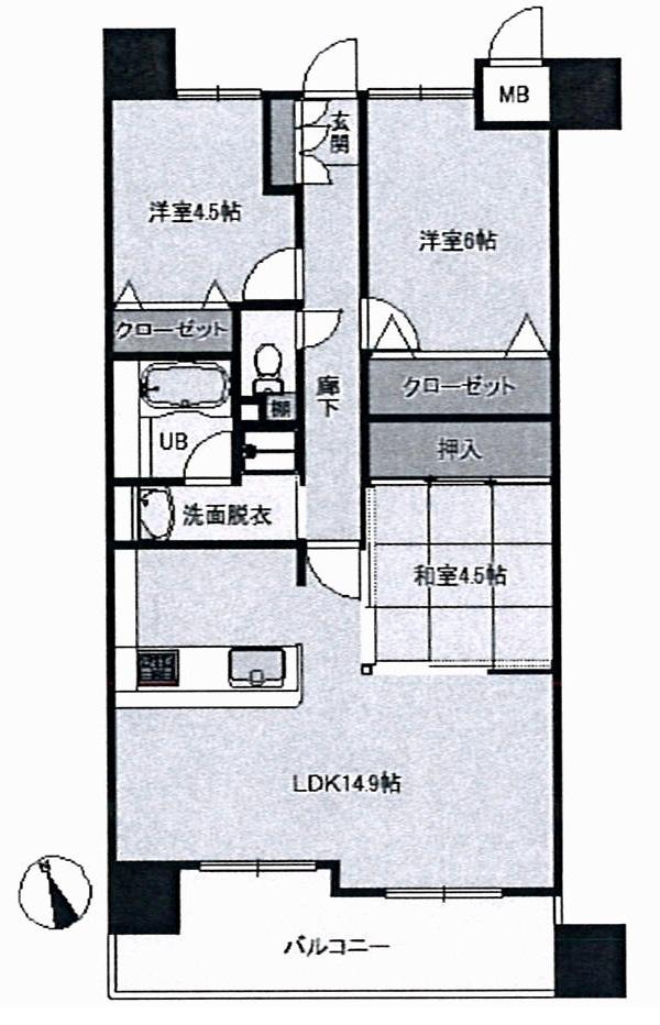 Floor plan. 3LDK, Price 18.4 million yen, Occupied area 64.89 sq m