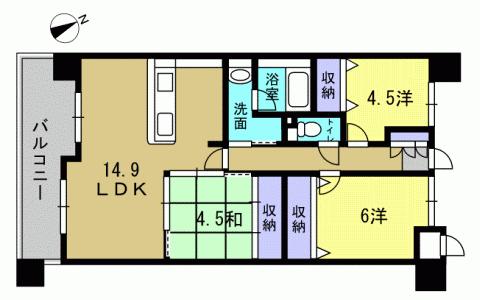 Floor plan. 3LDK, Price 18.4 million yen, Occupied area 64.89 sq m 3LDK