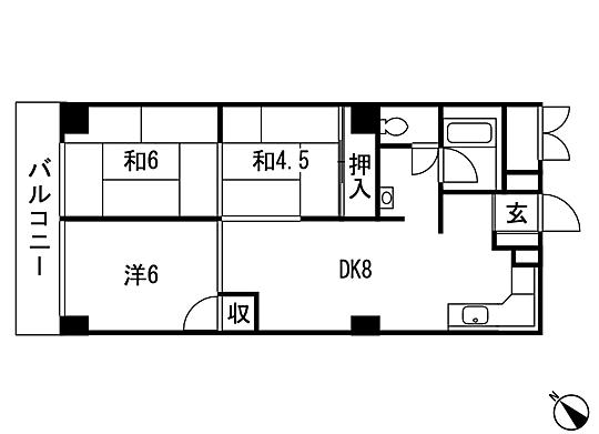 Floor plan. 3DK, Price 8.7 million yen, Occupied area 58.32 sq m , Balcony area 4.86 sq m 3DK