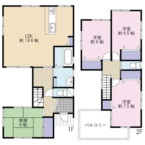 Floor plan. 33,300,000 yen, 4LDK, Land area 140.61 sq m , Building area 106.81 sq m LDK18.6 Pledgeese-style room 6 quires, Hiroshi 7.5 Pledge, Hiroshi 6.5 Pledge, Hiroshi 6 Pledge