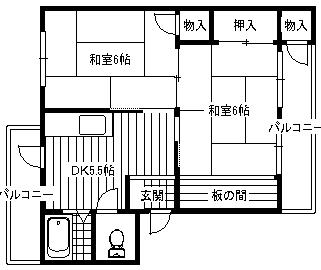 Floor plan. 2K, Price 2.2 million yen, Occupied area 42.87 sq m , Balcony area 4.59 sq m