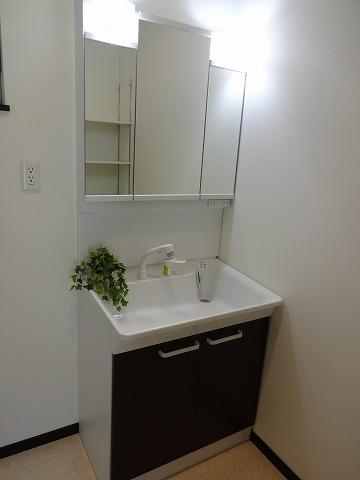 Wash basin, toilet. Washstand of triple mirror