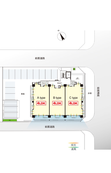 Site layout. To highly independent corner lot facing the three-sided road, The layout of the building to the whole mansion bright south-facing. Guests can enjoy a private life in the high 1 floor 3 House of independence residence! !
