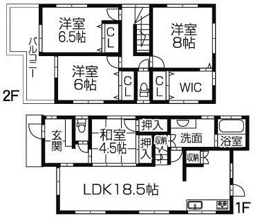 Floor plan. 29.5 million yen, 4LDK, Land area 130.24 sq m , Building area 110.96 sq m   2014 March is scheduled to be completed. 