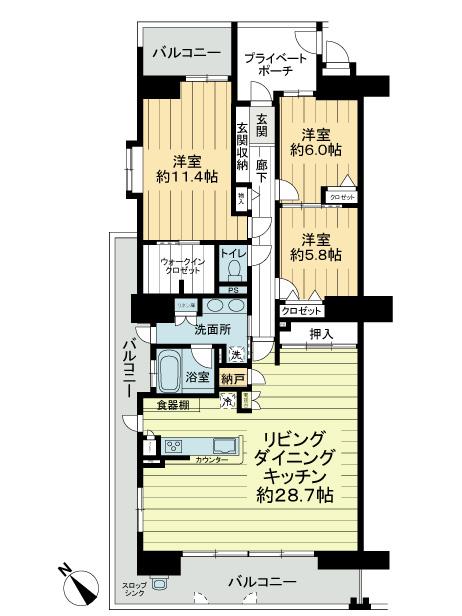 Floor plan. 3LDK, Price 31 million yen, Footprint 119.72 sq m , Balcony area 34.35 sq m floor plan