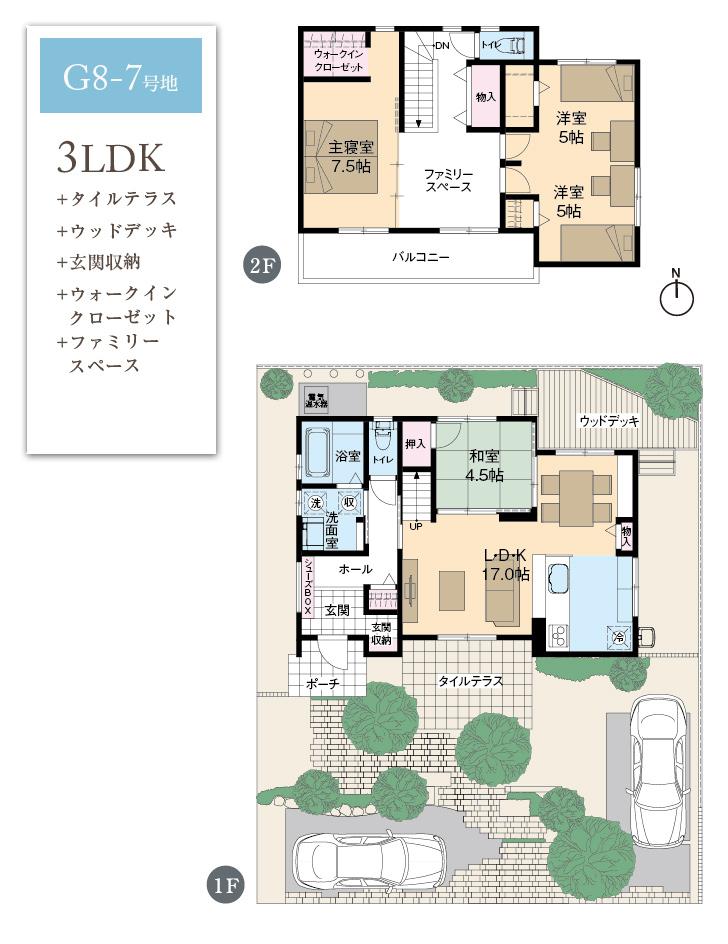 Floor plan.  [G8-7 No. land]  ※ Plan and Exterior therefore are drawn with reference to the accompanying drawings ・ For planting, In fact and it may be slightly different.  Also, car ・ Furniture, etc. are not included in the price. 