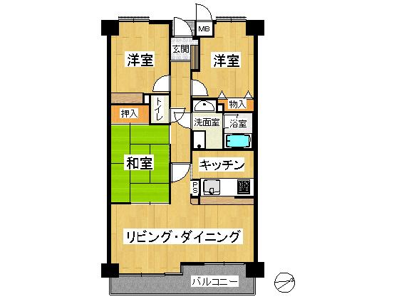 Floor plan. 3LDK, Price 10,980,000 yen, Occupied area 70.75 sq m , Balcony area 9.75 sq m