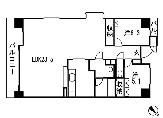 Floor plan. 2LDK, Price 12 million yen, Occupied area 83.63 sq m , Balcony area 12.21 sq m 2LDK