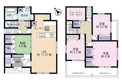 Floor plan. 28.8 million yen, 4LDK, Land area 139.56 sq m , Building area 109.5 sq m LDK17.25 Pledgeese-style room 4.5 Pledge, Hiroshi 8 pledge, Hiroshi 5.2 Pledge, Hiroshi 5.2 Pledge