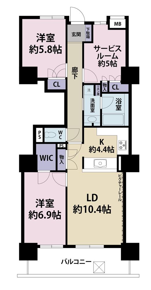 Floor plan. 2LDK + S (storeroom), Price 21 million yen, Occupied area 73.88 sq m , Balcony area 10.38 sq m