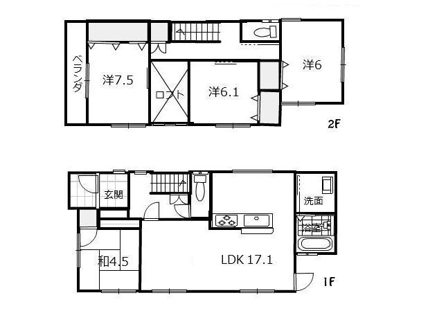 Floor plan. 25,800,000 yen, 4LDK + S (storeroom), Land area 115.42 sq m , Building area 100.6 sq m of spacious floor plan 4LDK + loft