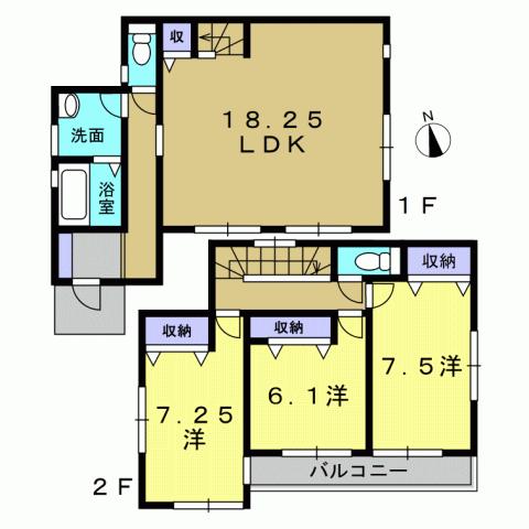 Floor plan. 24,900,000 yen, 3LDK, Land area 202.33 sq m , Building area 95.24 sq m 3LDK