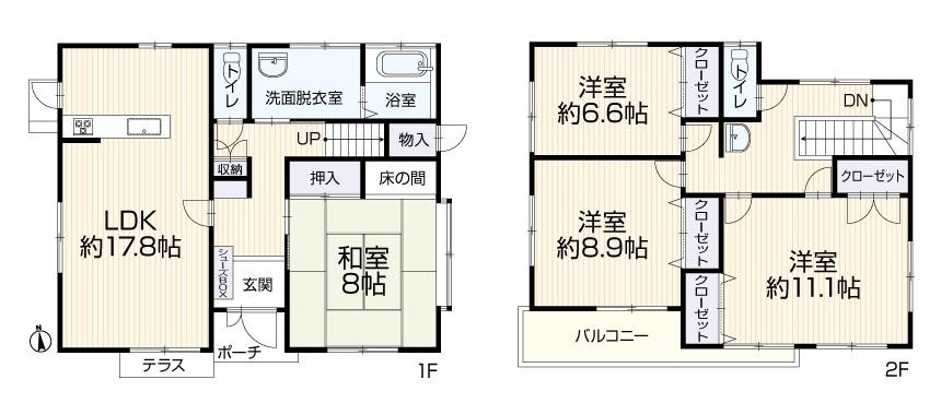 Floor plan. 11.8 million yen, 4LDK, Land area 206.6 sq m , Building area 138.23 sq m
