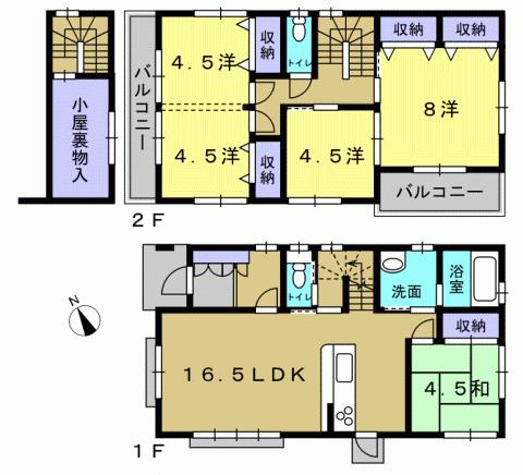 Floor plan. 33,800,000 yen, 5LDK, Land area 134.04 sq m , Building area 104.33 sq m 5LDK