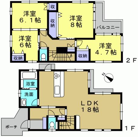 Floor plan. 31,800,000 yen, 4LDK, Land area 119.25 sq m , Building area 105.16 sq m 4LDK
