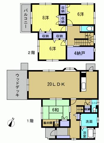 Floor plan. 22,800,000 yen, 4LDK + S (storeroom), Land area 185.12 sq m , Building area 125.04 sq m 4LDK