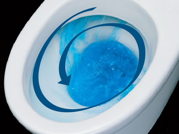 Toilet.  [100% siphon cleaning] The new method to flow round the water from the top of the toilet bowl, Provide strong detergency. Whole will wash away the dirt in the toilet bowl. Also, To improve the toilet bowl to open slim shape, It was difficult dirt. (Conceptual diagram)