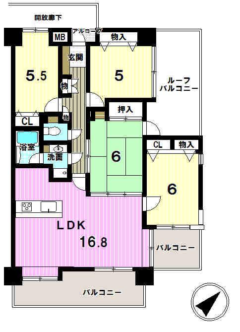 Floor plan. 4LDK, Price 17.8 million yen, Occupied area 85.65 sq m , Balcony area 12.8 sq m 4LDK