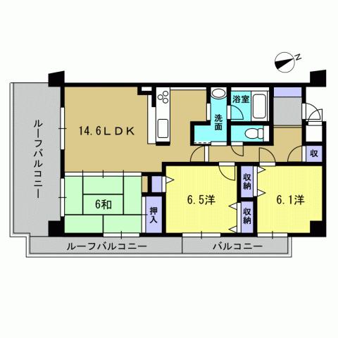 Floor plan. 3LDK, Price 19.9 million yen, Occupied area 74.27 sq m , Balcony area 14.64 sq m 3LDK